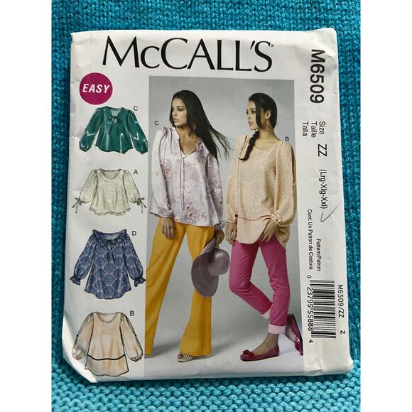 McCalls 6509 sewing pattern top tunic puff sleeve size L XL XXL - Picture 1 of 7